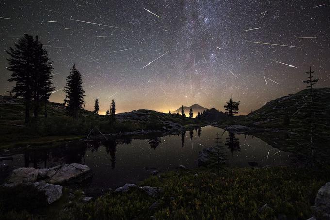 Dež meteoritov Perzeidov nad Združenimi državami Amerike. Na fotografiji jih je več kot 60. Foto: Brad Goldpaint. | Foto: 