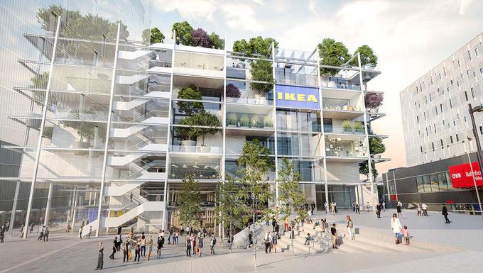 Arhitekti nove Ikejine trgovine v središču Dunaja, ki stavi na trajnostno mobilnost, so veliko pozornosti posvetili zunanjosti objekta, s čimer so želeli prispevati k mestni veduti. | Foto: Arhiv Ikea