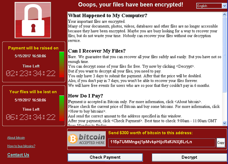 Izsiljevalski virus WannaCry se je na računalnike prikradel prek strežniškega protokola SMB1, za katerega je Microsoft popravek izdal že marca, obenem pa uporabnike pozival, naj prenehajo uporabljati ta protokol in ga zamenjajo z novejšim SMB3. Ko je virus okužil en računalnik v omrežju, se je samodejno začel širiti na druge, ki so bili povezani v isto omrežje. WannaCry je poseben zato, ker za okužbo ni potreboval uporabnika, ki bi nasedel prevarantskemu e-poštnemu sporočilu. Ko je virus enkrat okužil računalnik, je zašifriral vse datoteke in v zameno za ključ zahteval odkupnino. | Foto: 