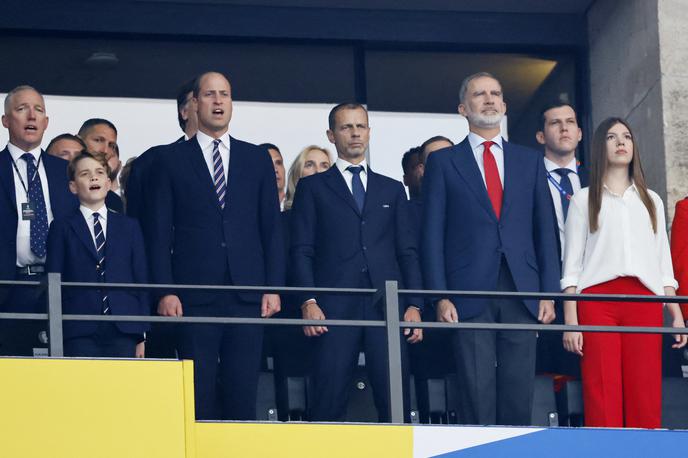Berlin 2024 | Španski kralj Filip VI. in valižanski princ Wiliam sta spremljala finale v družbi predsednika Uefe Aleksandra Čeferina. Po koncu razburljivega srečanja se je bolj smejalo Špancu. | Foto Reuters