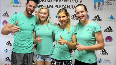 Janja Garnbret, Mina Markovič, Katja Kadič in Jernej Kruder slovenski aduti na EP v Münchnu