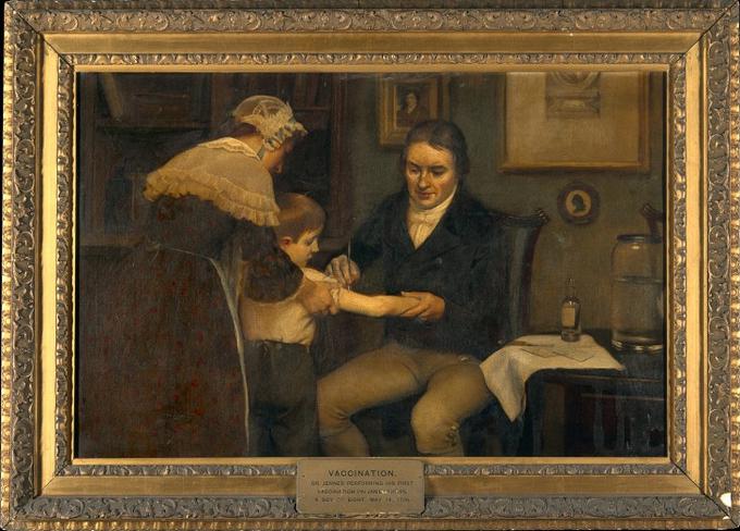 Edward Jenner je maja 1796 poskusno cepil nekega dečka z gnojnim izcedkom govejih koz (te so bile za ljudi nenevarne), da bi ugotovil, ali bo s tem deček pridobil imunost pred smrtonosnimi črnimi kozami. Ker se kravi po latinsko reče vacca, je cepivo dobilo v angleščini ime vaccine (vakcina).  | Foto: Thomas Hilmes/Wikimedia Commons