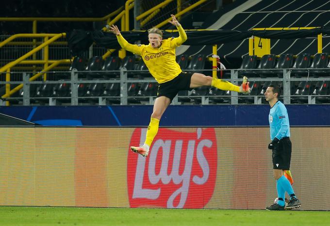 Norveški napadalec Borussie Dortmund Erling Haaland je v ligi prvakov neverjetno strelsko razpoložen. | Foto: Reuters