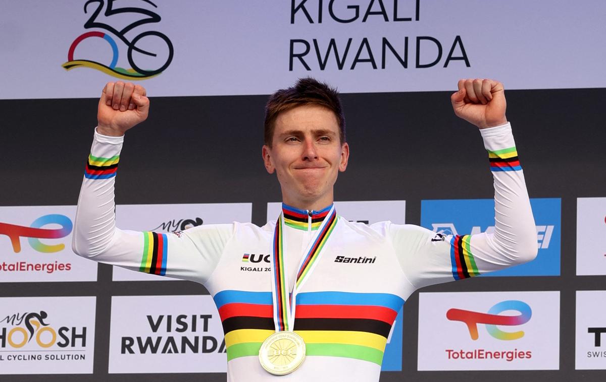Tadej Pogačar, SP Kigali 2025 | Tadej Pogačar je šele osmi kolesar v zgodovini, ki je ubranil naslov svetovnega prvaka. | Foto Reuters