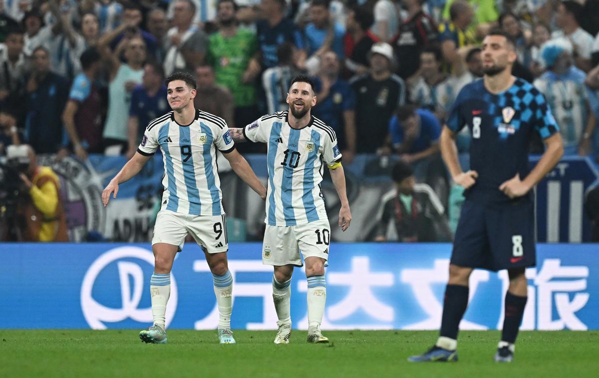 Argentina : Hrvaška Katar 2022 Lionel Messi Julian Alvarez | Velika junaka argentinske zmage Lionel Messi in Julian Alvarez. | Foto Reuters