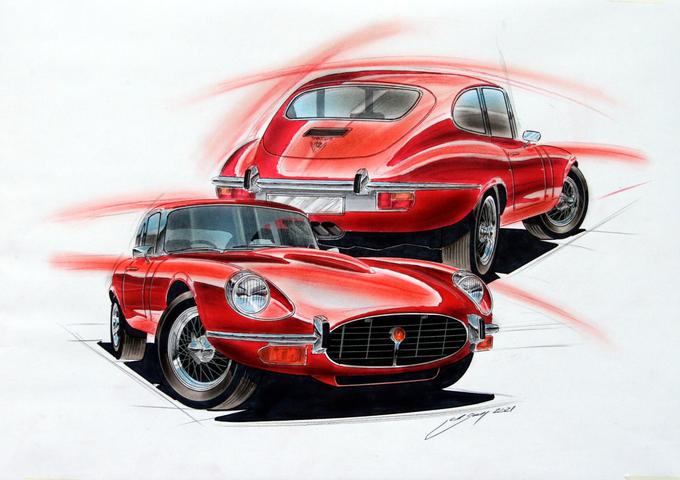 V tretji seriji je e-type dobil dvanajstvaljni motor. Ilustracija: Georg Gedl. | Foto: 