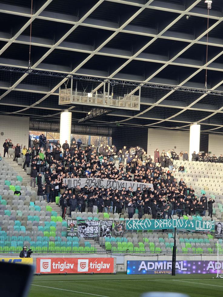 Navijaška skupina Green Dragons se je poklonila nedavno preminulemu Milošu Šoškiću. | Foto: Ž. L.