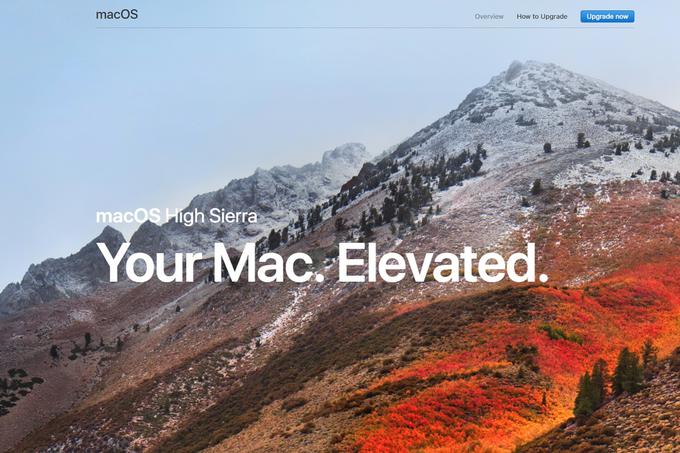 Operacijski sistem macOS High Sierra je Apple izdal letos poleti. Gre že 14.veliko posodobitev operacijskega sistema za računalnike Apple, ki se je sprva imenoval Mac OS X, nato pa OS X.  | Foto: Apple