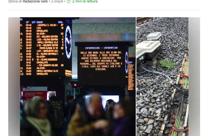 sabotaže železniško omrežje | Sabotaže na železniškem omrežju v Italiji so povzročile plaz odpovedi vlakov in hude zamude. | Foto omrežje X/posnetek zaslona