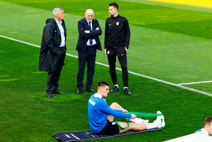 Poškodovani Benjamin Šeško na Brdu pri Kranju trenira z reprezentanco. | Foto: Aleš Fevžer
