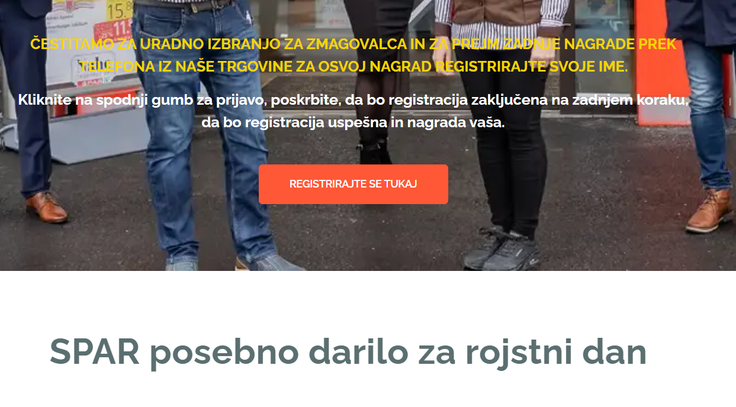Primer polomljene slovenščine iz ene preteklih prevar, ko so goljufi zlorabili grafično podobo trgovca Spar. Od uporabnikov, ki so jih vabili k sodelovanju v nagradni igri, so celo zahtevali, naj objavo komentirajo z nesmiselnim rojstnodnevnim voščilom "Vse rojstni dan Spar". | Foto: Facebook / Posnetek zaslona