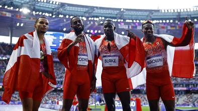 Kanadi zlato v štafeti 4 x 100 m, Američani diskvalificirani. Klara Lukan 20.