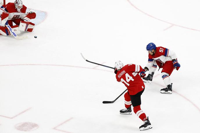 hokej ZOI Švica Češka  Dean Kukan | Z golom Deana Kukana v podaljšku je Švica s 4:3 premagala Češko. | Foto Reuters