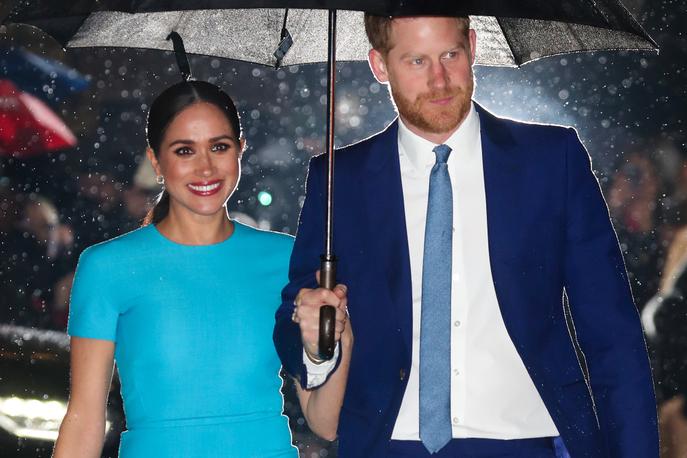 Meghan Markle, princ Harry | Meghan je sinoči blestela v modri obleki in drznem mejkapu. | Foto Getty Images