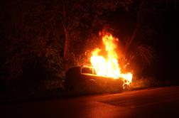 Vinjen trčil v drevo, avto zajel ogenj #foto