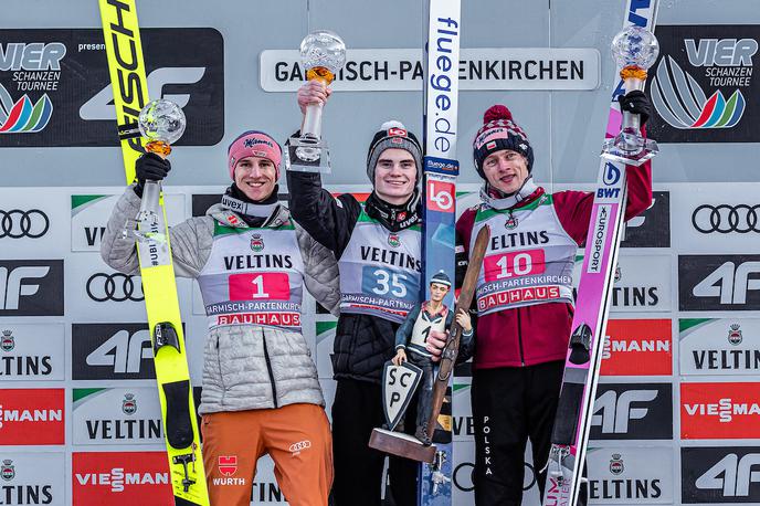 Zmagovalci Garmisch-Partenkirchen | Osrednji junaki tekme na novega leta dan - Karl Geiger, Marius Lindvik in Dawid Kubacki. | Foto Sportida