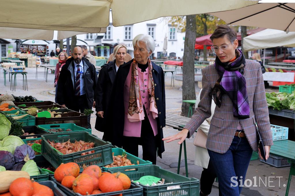 Christine Lagarde na obisku ljubljanske tržnice