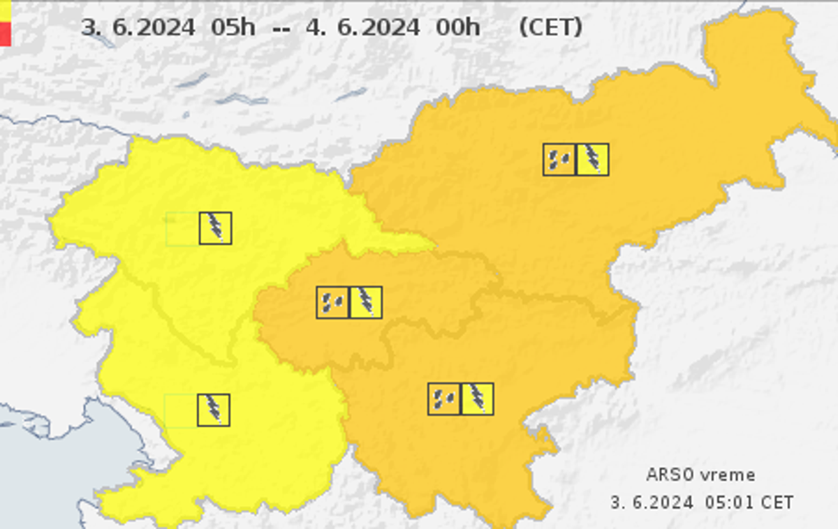 Arso | Oranžni alarm so razglasili za osrednjo, južno in vzhodno Slovenijo.  | Foto Arso