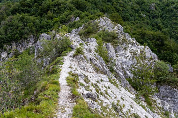 Zaradi tega nekajminutnega prečkanja izpostavljenega odseka je vzpon na Muzec uradno delno zahteven. | Foto: Matej Podgoršek