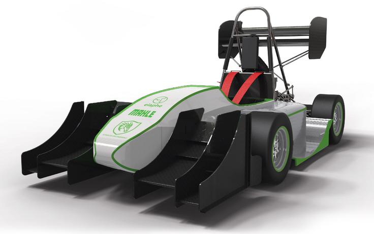 Računalniška vizija nove električne formule študentske ekipe iz Ljubljane. Poganjala jo bosta dva elektromotorja, pri razvoju pa sodelujejo številna slovenska visokotehnološka podjetja. | Foto: 