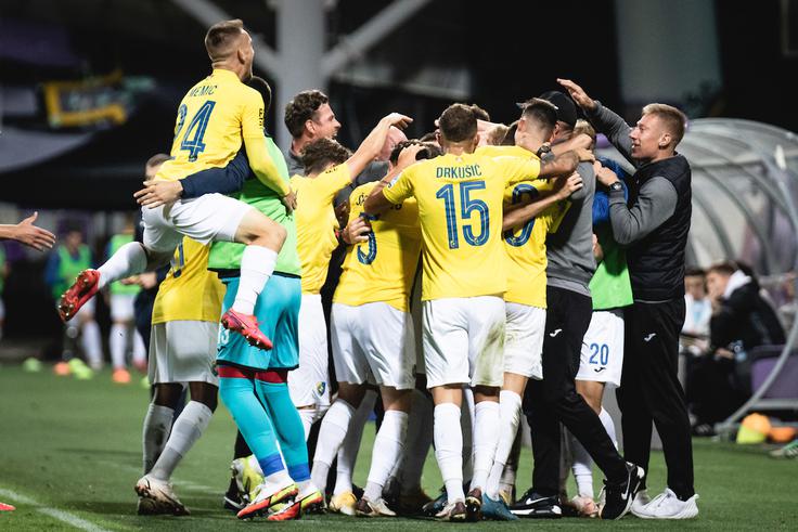 Veselje Ljubljančanov po zadetku Gregorja Bajdeta. | Foto: Blaž Weindorfer/Sportida