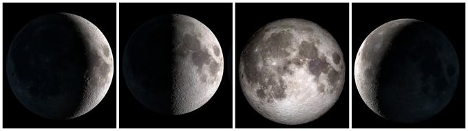 1. prazna luna, 2. prvi krajec, 3. polna luna, 4. zadnji krajec | Foto: Thinkstock