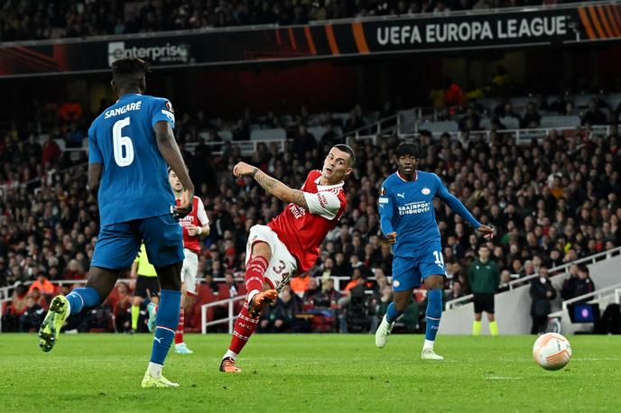 Arsenal PSV Granit Xhaka | Granit Xhaka je zabil za zmago Arsenala nad PSV. | Foto Reuters