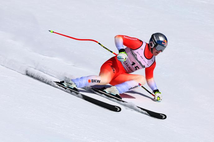 Franjo von Allmen Crans Montana | Franjo von Allmen je nastopil zadnji med elitno petnajsterico in bil razred zase. To je njegova druga zmaga v sezoni. | Foto Reuters
