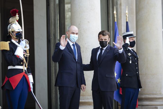 Janez Janša Emmanuel Macron | Premier Janez Janša se je v Parizu  s francoskim predsednikom Emmanuelom Macronom pogovarjal o slovenskem in francoskem predsedovanju Svetu EU. | Foto Guliverimage