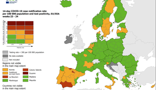 Koronavirus: Vzhodna Slovenija pozelenela na zemljevidu Evrope