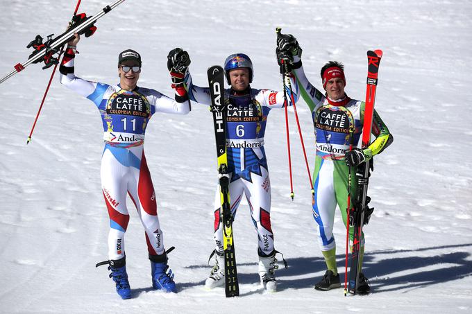 Najboljša trojica zadnjega veleslaloma. | Foto: Reuters