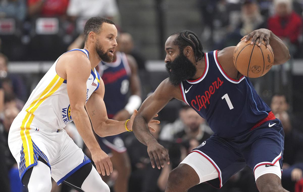 Steph Curry, James Harden | Steph Curry je bil najboljši strelec Warriors, a na koncu so se veselili James Harden in LA Clippers. | Foto Guliverimage