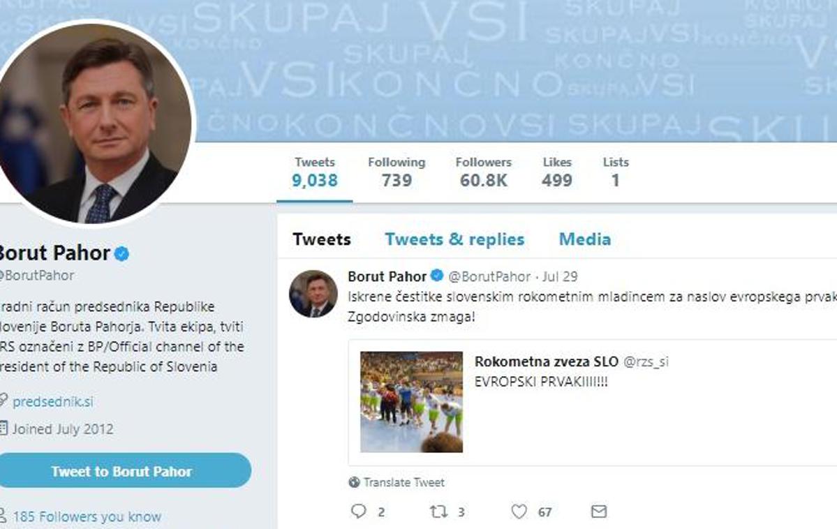 Pahorjev twitter profil | Foto zajem zaslona