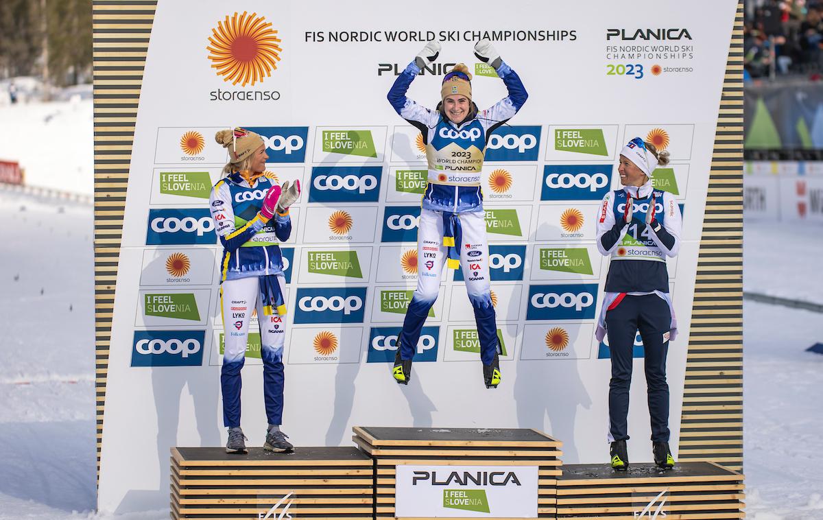 Ebba Anderssen, Planica 2023 | Ebba Andersson je slavila zmago, rebro je osvojila Frida Karlsson, bron pa Norvežanka Astrid Öyre Slind. | Foto Grega Valančič/Sportida