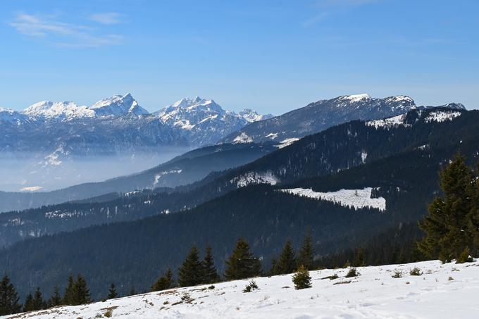 Razgled s Smrekovca proti Raduhi (desno) in naprej do Dleskoškove planote, Ojstrice in najvišjim vrhovom KSA. | Foto: Matej Podgoršek