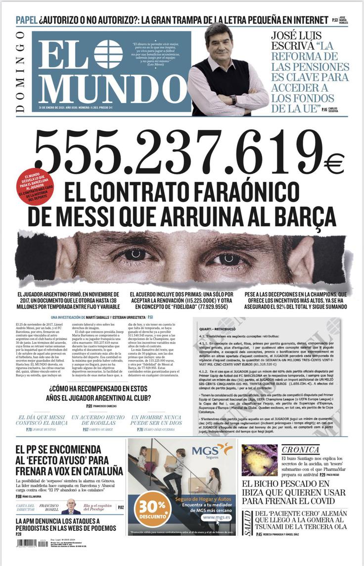 El Mundo, Lionel Messi, naslovnica Naslovnica El Munda, ki je razburkala nogometni svet. | Foto: zajem zaslona/Diamond villas resort