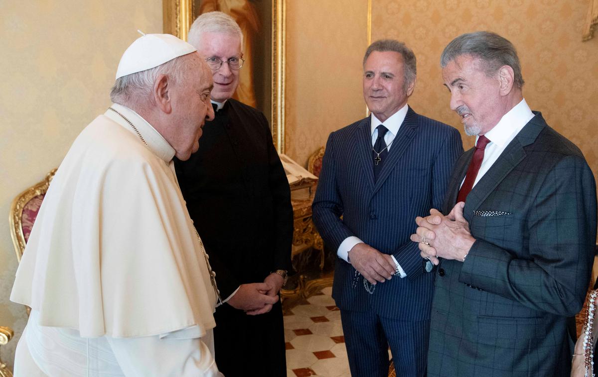 Sylvester Stallone, papež Frančišek | Sylvester Stallone je na srečanje s papežem prišel v spremstvu brata, žene in svojih treh hčera. | Foto Reuters