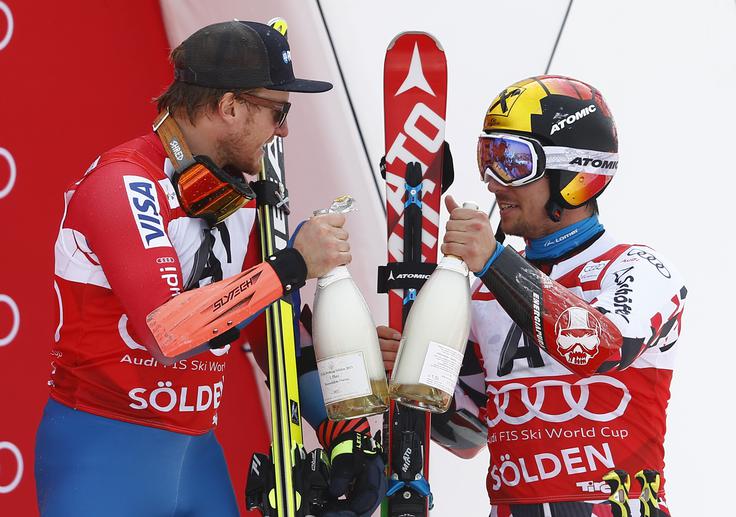 Ted Ligety in Marcel Hirscher: osrednja lika najbolj značilnega veleslalomskega dvoboja zadnjih let. | Foto: 
