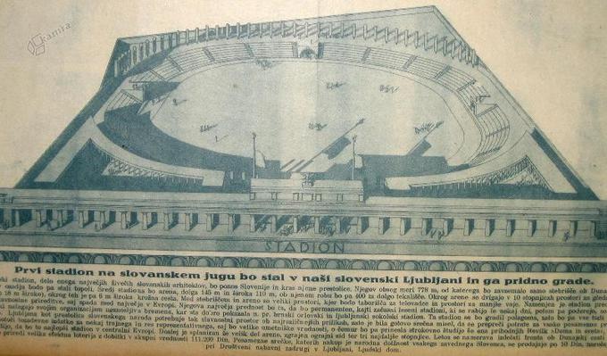 Plečnik se je odzval tudi na naročilo telovadnega društva Orli in jim zasnoval centralni stadion. Stadion, ki je začel nastajati leta 1923, je iz finančnih razlogov postavil na opuščeno gramoznico med Dunajsko in Vodovodno cesto.  | Foto: Kamra.si
