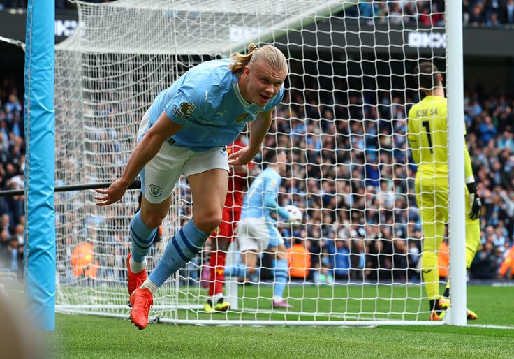 Erling Haaland je mrežo Wolverhamptona na Etihadu zatresel kar štirikrat! | Foto: Reuters