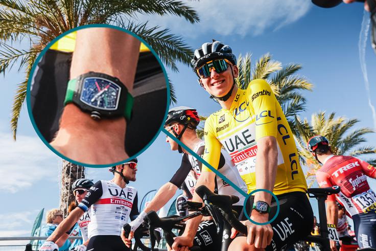 Pogačar je pred startom predzadnje etape na dirki Pariz-Nica še nosil dragoceno uro prestižne znamke Richard Mille, zvečer pa ostal brez nje. | Foto: A.S.O./Aurélien Vialatte