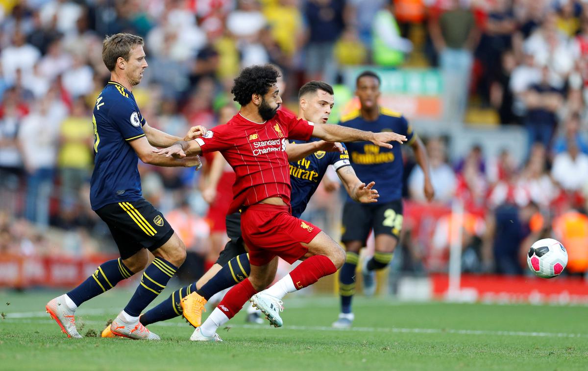 Liverpool - Arsenal | Liverpool je na derbiju 3. kroga angleškega prvenstva s 3:1 porazil Arsenal, dva gola je prispeval Mohamed Salah. | Foto Reuters