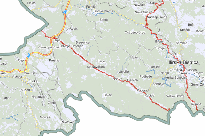 trasa Gumball 3000 | Trasa bo udeležence prek Slovenije predvidoma peljala od Staroda do Kozine in nato po avtocesti proti Italiji. | Foto zemljevid.najdi.si