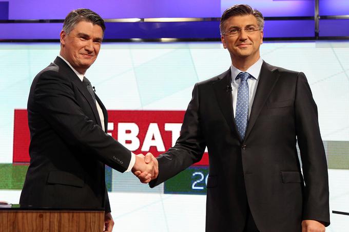 Kar 13 let je morala čakati Hrvaška na javno soočanje vodij dveh najmočnejših hrvaških strank. Zoran Milanović vodi levosredinsko stranko SDP, Andrej Plenković pa desnosredinsko stranko HDZ. | Foto: STA ,
