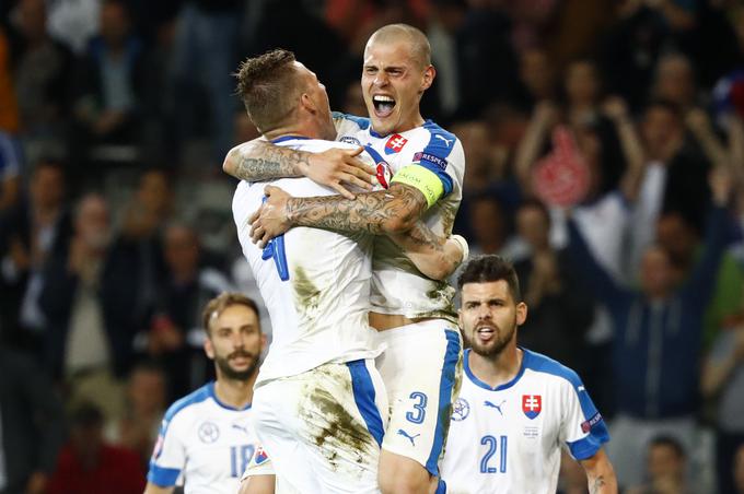 Veselje Slovakov ob prvi zmagi na evropskih prvenstvih. | Foto: Reuters