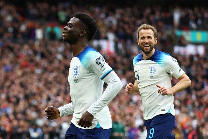 Za Anglijo sta v prvem polčasu zadela v polno Bukayo Saka in Harry Kane. Mladi zvezdnik Arsenala je prispeval tudi podajo. | Foto: Reuters