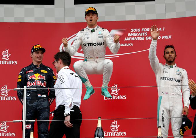 Rosberg se je s 23. zmago na večni lestvici izenačil z Brazilcem Nelsonom Piquetom. Delita si 12. mesto, na vrhu sta Michael Schumacher z 91 in Alain Prost z 51 zmagami. | Foto: Reuters