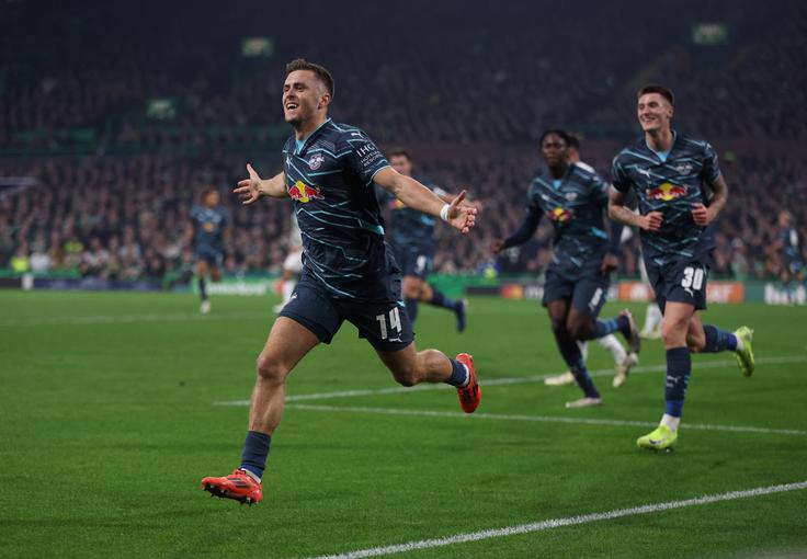 Christoph Baumgartner je sredi prvega polčasa popeljal Leipzig v vodstvo z 1:0. | Foto: Reuters