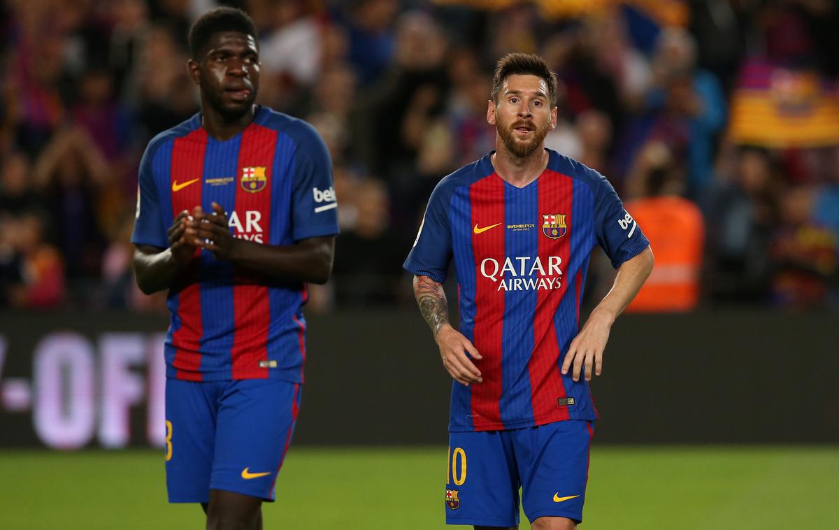 Umtiti Messi | Samuel Umtiti (levo) se je poškodoval na srečanju proti Leganesu. | Foto Reuters