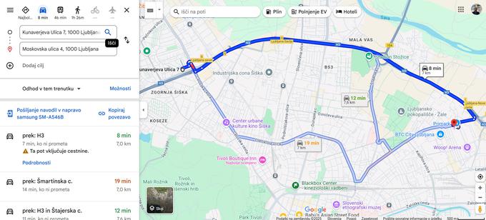 potovanje Dravlje-BTC | Foto: Google maps
